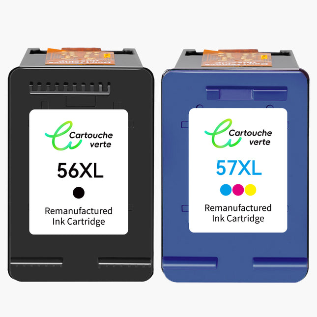 HP 56XL/57XL Cartouche d'encre compatible (Noir et Couleur )| Haute qualité - Indication niveau d encre - Format XL - Cartouche verte