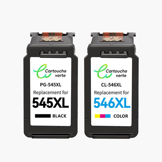 CANON PG - 545XL/CL - 546XL Cartouche d'encre compatible（Noir/Couleur）| Recyclée et écologique - Indication niveau d encre - Format XL - Cartouche verte