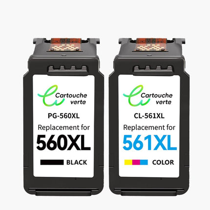 CANON PG - 560XL/CL - 561XL Cartouche d'encre compatible （Noir/Couleur）| Recyclée et écologique - Indication niveau d encre - Format XL - Cartouche verte