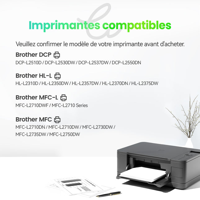 BROTHER TN-2410 – Toner Laser Compatible – Noir – Format Standard – Pour HL-L2310D / DCP-L2510D / MFC-L2710DN – Qualité Pro & Économique