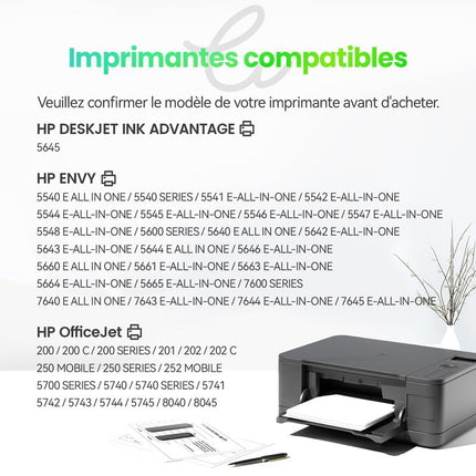 HP 62XL Cartouche d'encre compatible （Noir et Couleur ）| Recyclée et écologique - Indication niveau d encre - Format XL - Cartouche verte