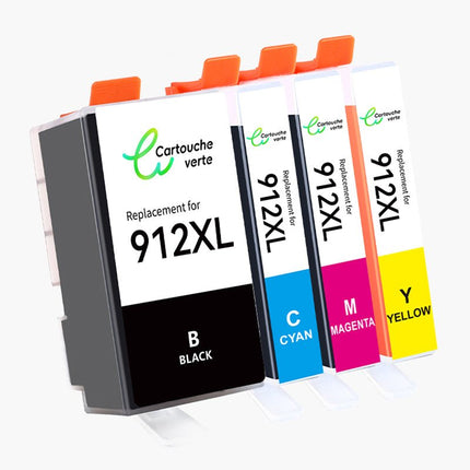 HP 912XL Cartouche d'encre Compatible - 4 Couleurs | Recyclée et écologique - Format XL - Cartouche verte
