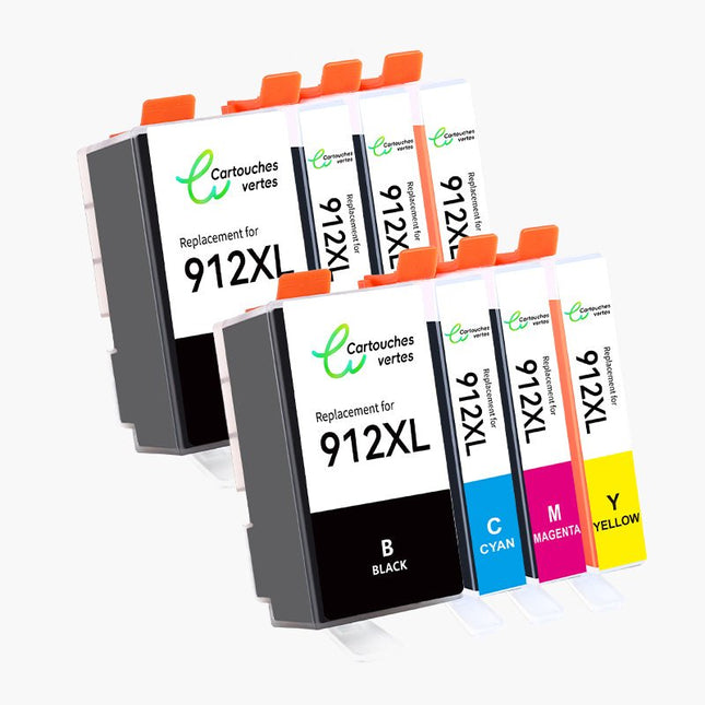 HP 912XL Cartouche d'encre Compatible - 4 Couleurs | Recyclée et écologique - Format XL - Cartouche verte