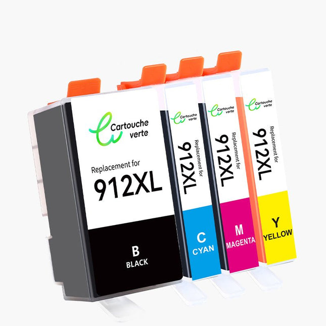 HP 912XL Cartouche d'encre Compatible - 4 Couleurs | Recyclée et écologique - Format XL - Cartouche verte